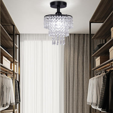 Small Crystal Chandelier Flush Mount Ceiling Light